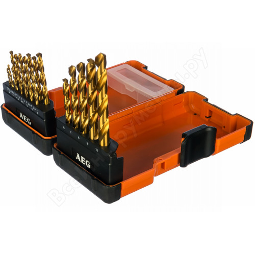Set 19 burghie rectificate AEG HSS-G TiN, DIN338, Ø 2,0-10,0mm, pentru metal Set 19 burghie rectificate AEG HSS-G TiN, DIN338, Ø 2,0-10,0mm, pentru metal