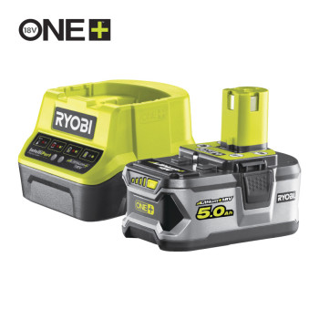 Set acumulatori Lithium+ 18V ONE+™ de 5Ah si incarcator rapid, model RC18120-150 Ryobi Set acumulatori Lithium+ 18V ONE+™ de 5Ah si incarcator rapid, model RC18120-150 Ryobi